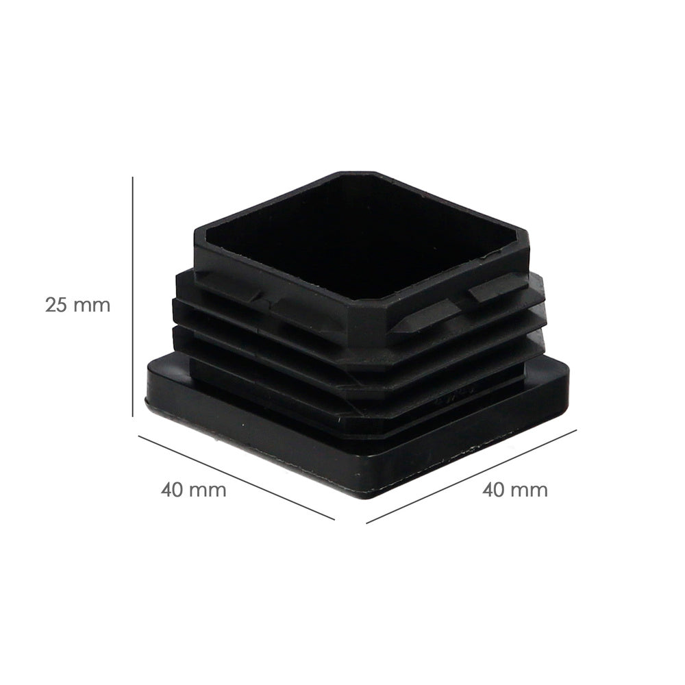 Ponteira interior plástica quadrada 40x40 mm cor preta. Saco 100 unidades. Ponteira mesa, cadeira, móveis, estante