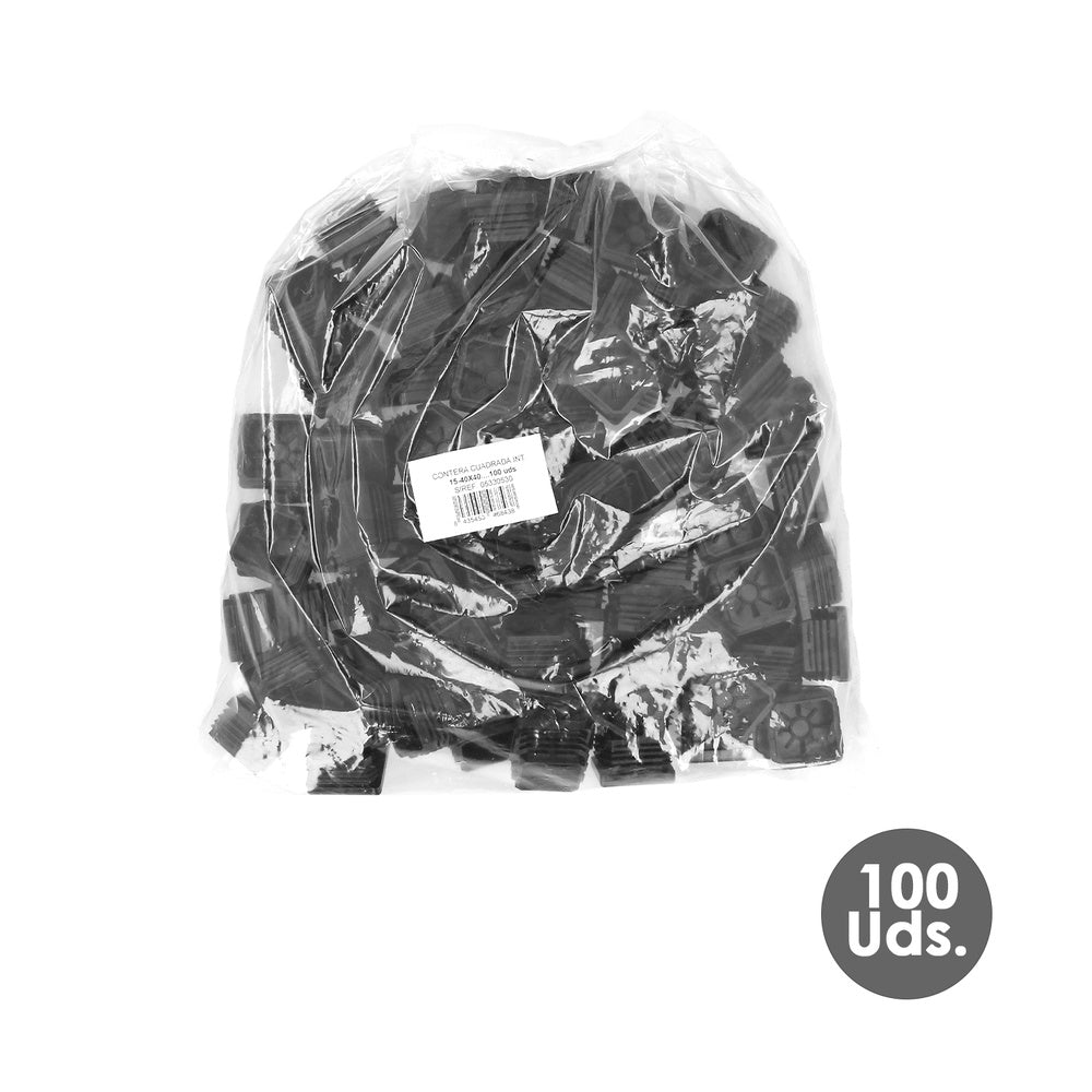 Ponteira interior plástica quadrada 40x40 mm cor preta. Saco 100 unidades. Ponteira mesa, cadeira, móveis, estante