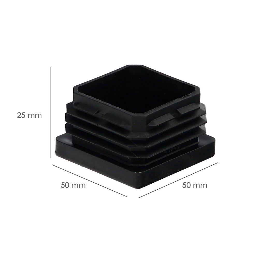 Ponteira plástica quadrada interior 50x50 mm cor preta. Saco 100 unidades. Ponteira mesa, cadeira, móveis, estante