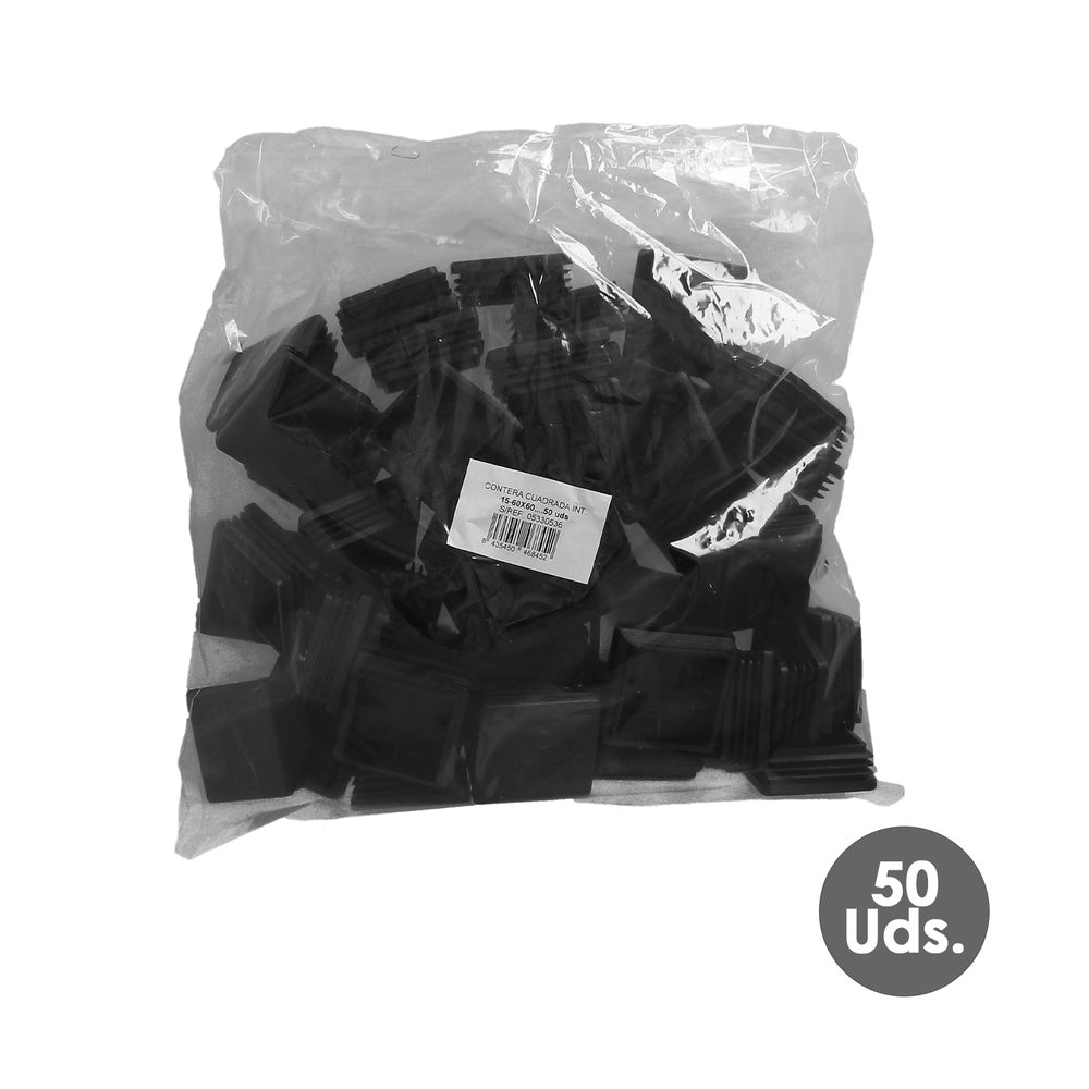 Ponteira interior plástica quadrada 60x60 mm cor preta. Saco 50 unidades. Ponteira mesa, cadeira, móveis, estante