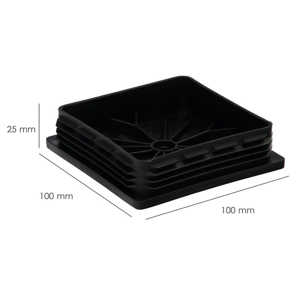 Ponteira interior plástica quadrada 100x100 mm cor preta. Saco de 25 unidades. Ponteira mesa, cadeira, móveis, estante