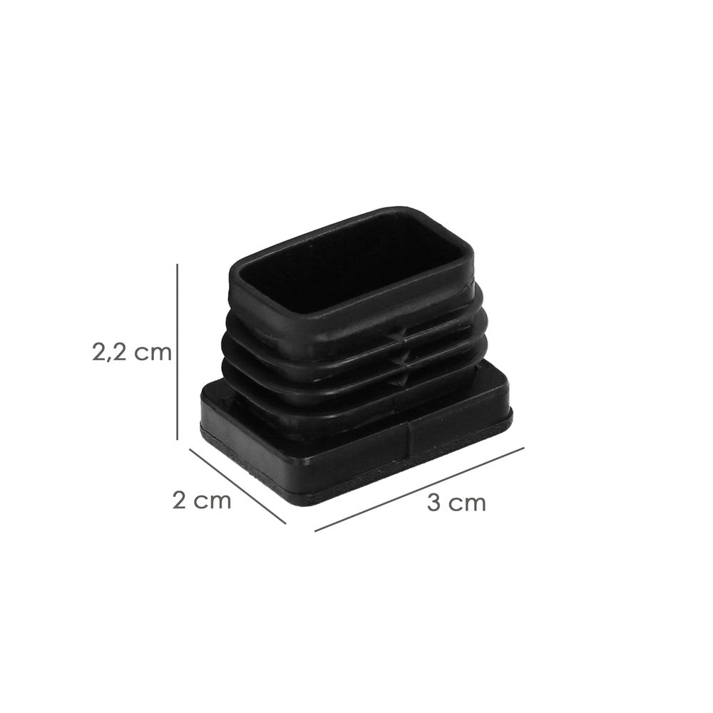 Contera plástico rectangular interior. Color negro 30x20 mm bolsa 200 unidades.
