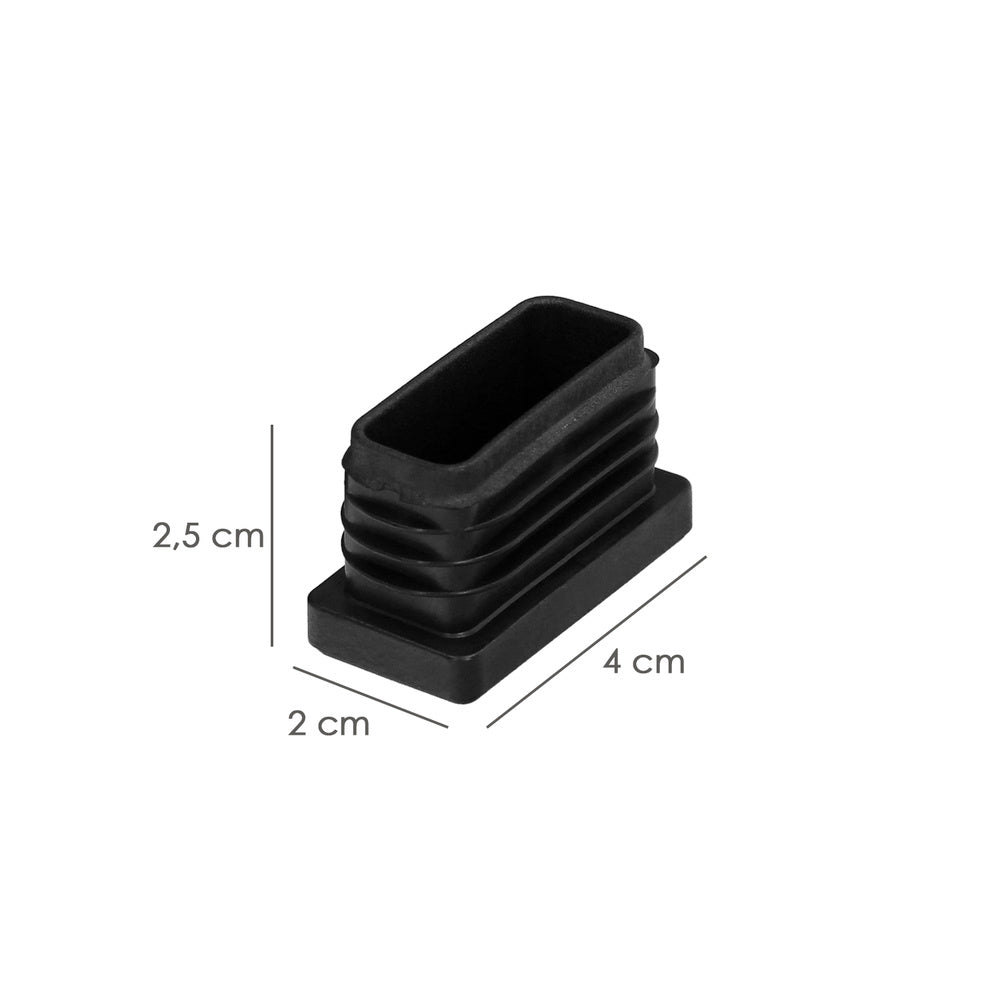 Contera plástico rectangular interior. Color negro 40x20 mm bolsa 200 unidades.