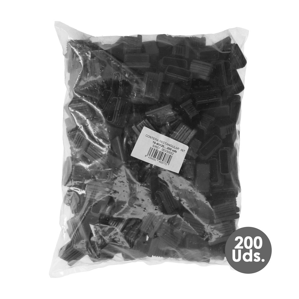 Contera plástico rectangular interior. Color negro 40x20 mm bolsa 200 unidades.