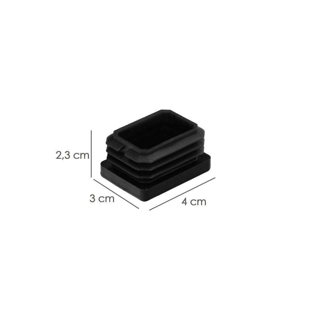 Contera plástico rectangular interior. Color negro 40x30 mm bolsa 200 unidades.