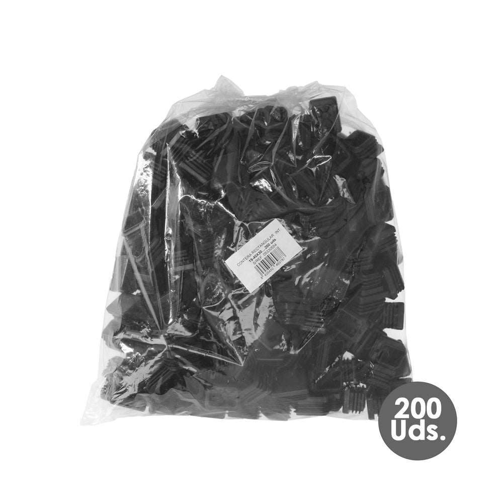 Contera plástico rectangular interior. Color negro 40x30 mm bolsa 200 unidades.
