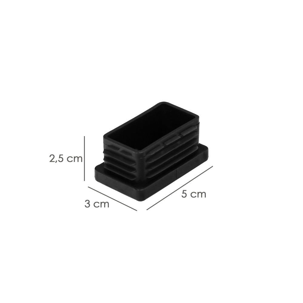 Contera plástico rectangular interior. Color negro 50x30 mm bolsa 100 unidades.
