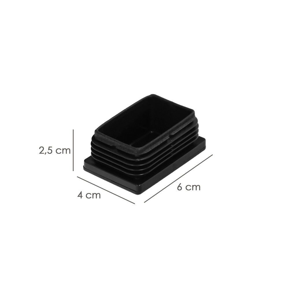 Contera plástico rectangular interior. Color negro 60x40 mm bolsa 100 unidades.