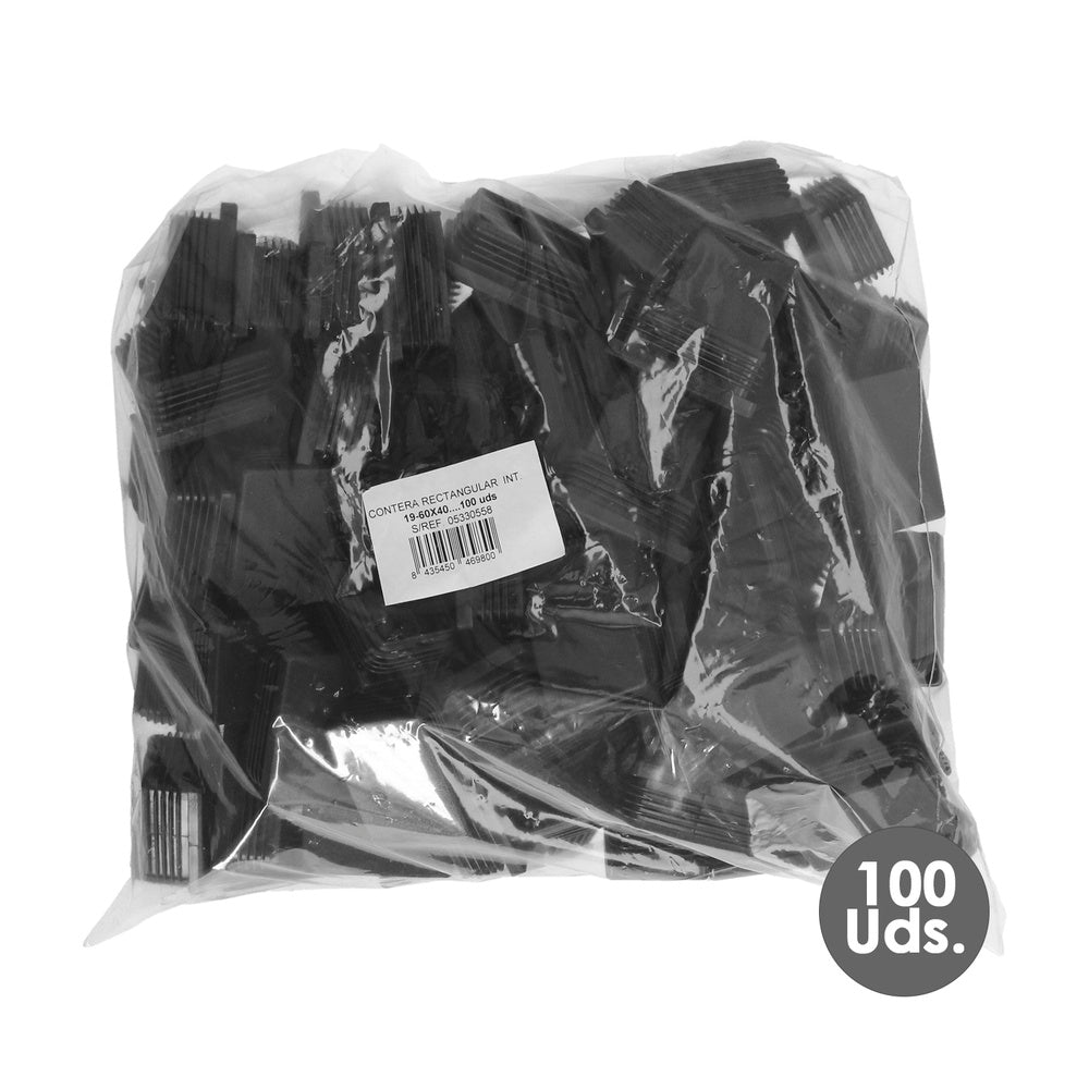 Contera plástico rectangular interior. Color negro 60x40 mm bolsa 100 unidades.