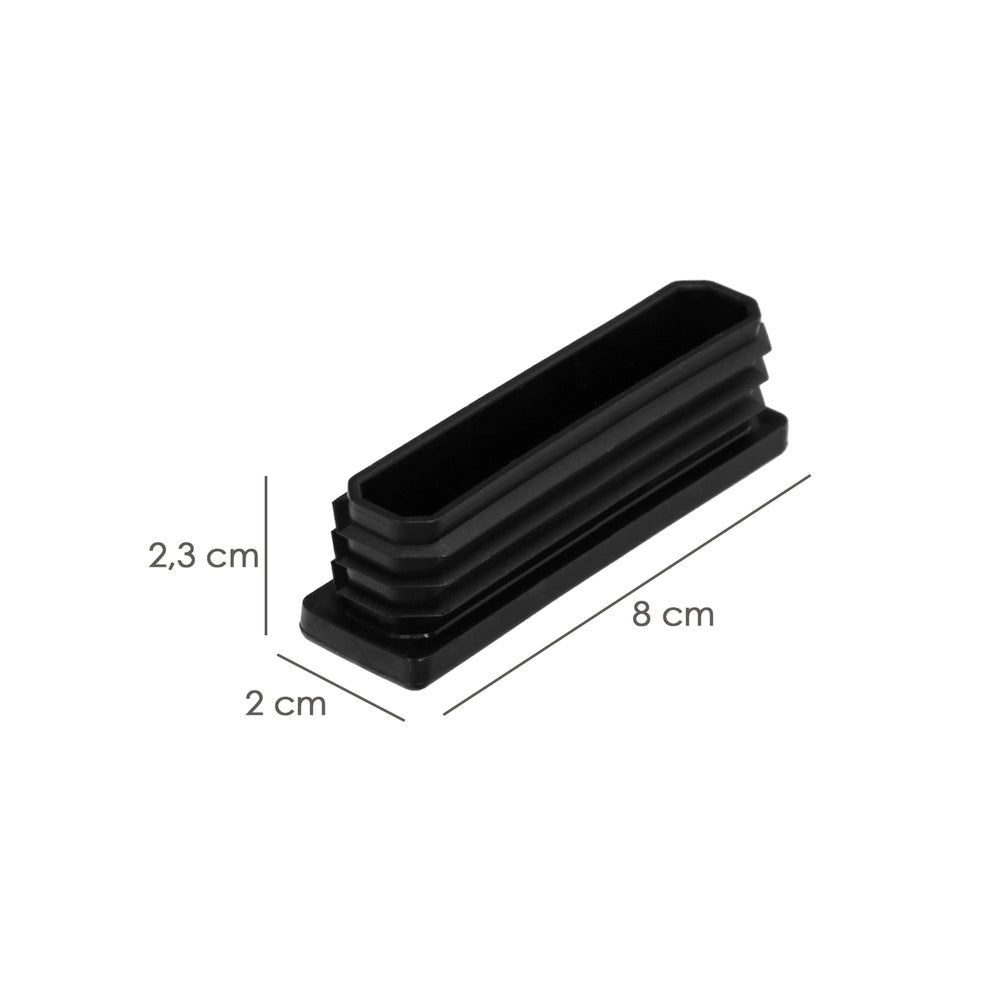 Contera plástico rectangular interior. Color negro 80x20 mm bolsa 100 unidades.