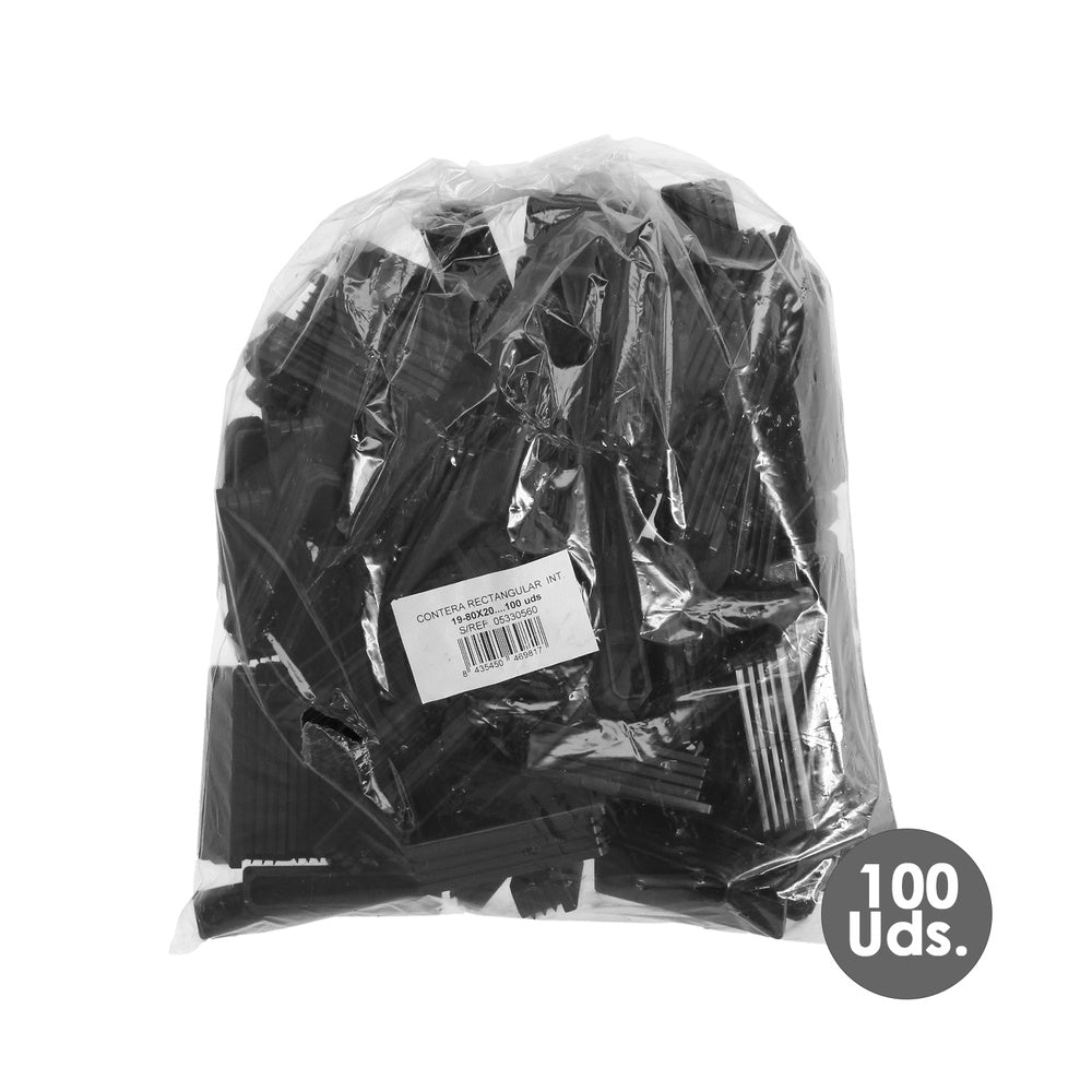 Contera plástico rectangular interior. Color negro 80x20 mm bolsa 100 unidades.