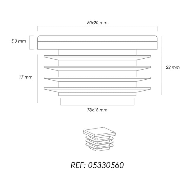 Contera plástico rectangular interior. color negro 80x20 mm bolsa 100 unidades