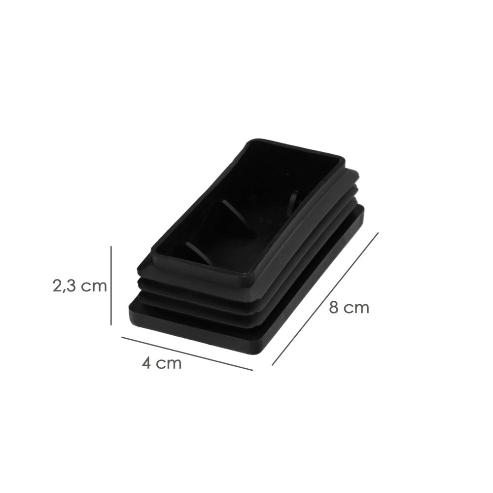 Contera plástico rectangular interior. Color negro 80x40 mm bolsa 100 unidades.