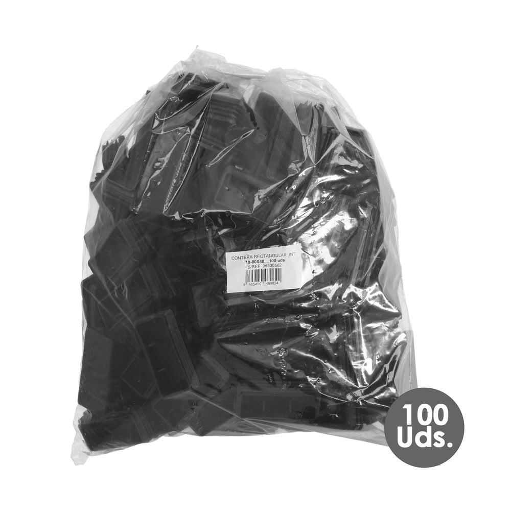Contera plástico rectangular interior. Color negro 80x40 mm bolsa 100 unidades.
