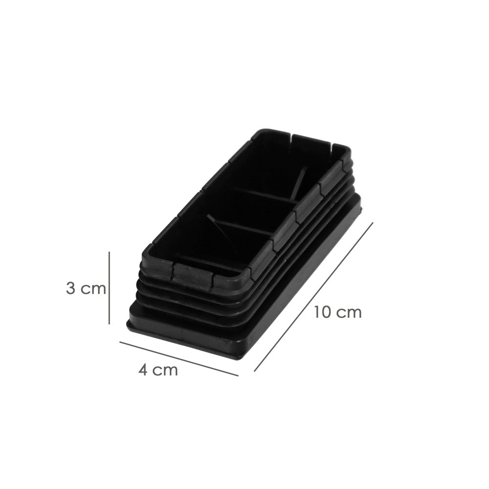 Contera plástico rectangular interior. Color negro 100x40 mm bolsa 25 unidades.