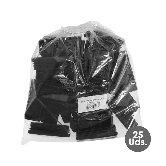 Contera plástico rectangular interior. color negro 100x40 mm bolsa 25 unidades