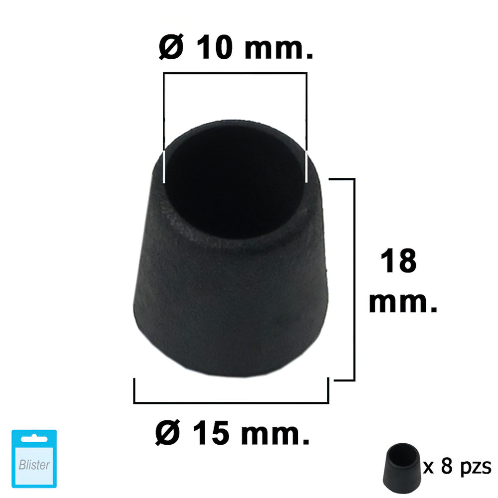 Black conical ferrule 10mm blister pack of 8 pieces.