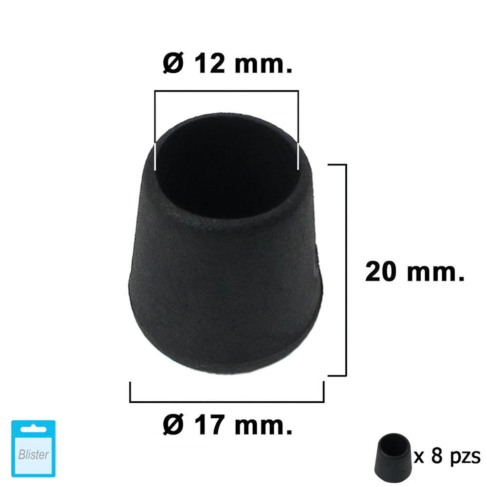 Black conical ferrule 12mm blister 8 pieces.