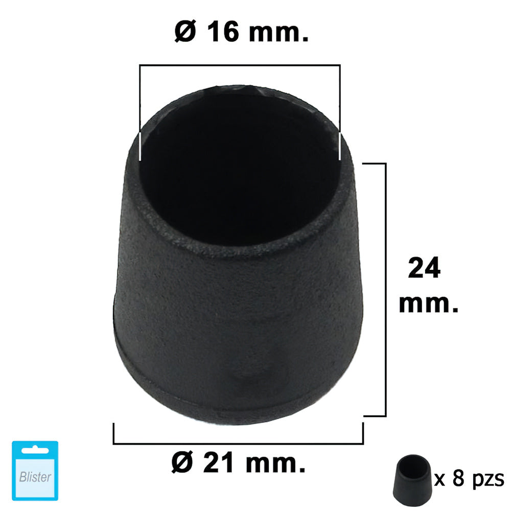 Black conical tip 16mm blister 8 pieces.