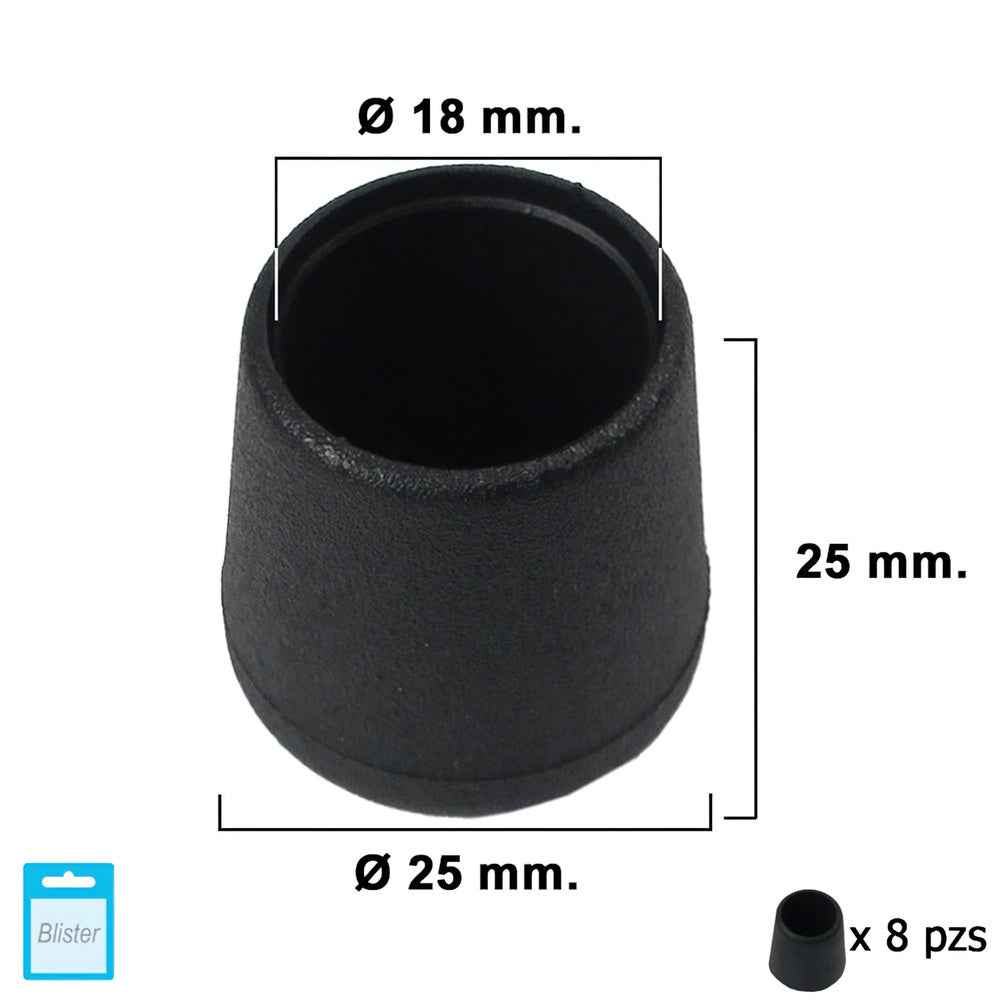 Conical black ferrule 18mm blister 8 pieces.