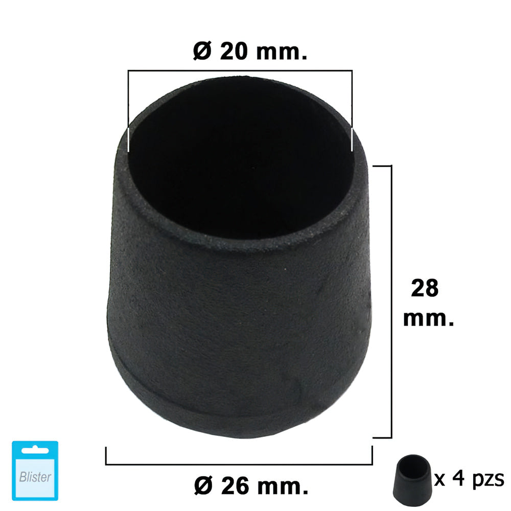 Black conical ferrule 20mm blister 4 pieces.