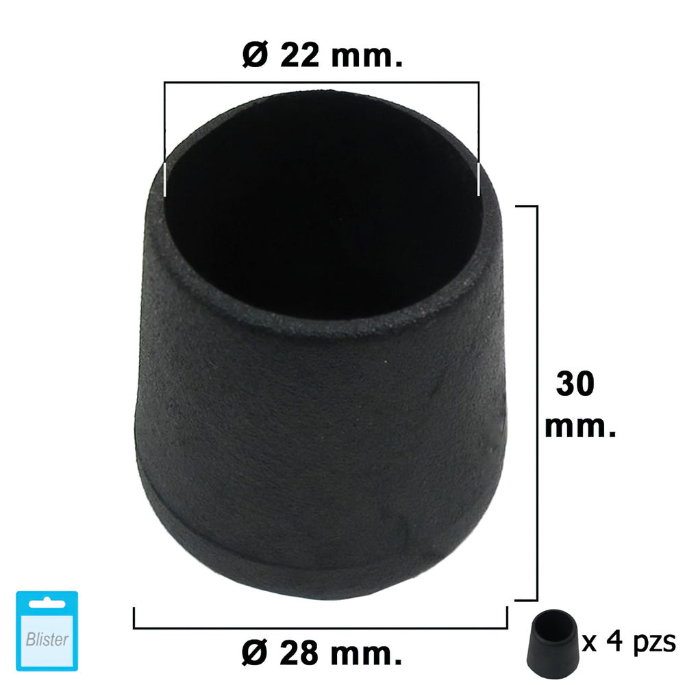 Black conical ferrule 22mm blister 4 pieces.