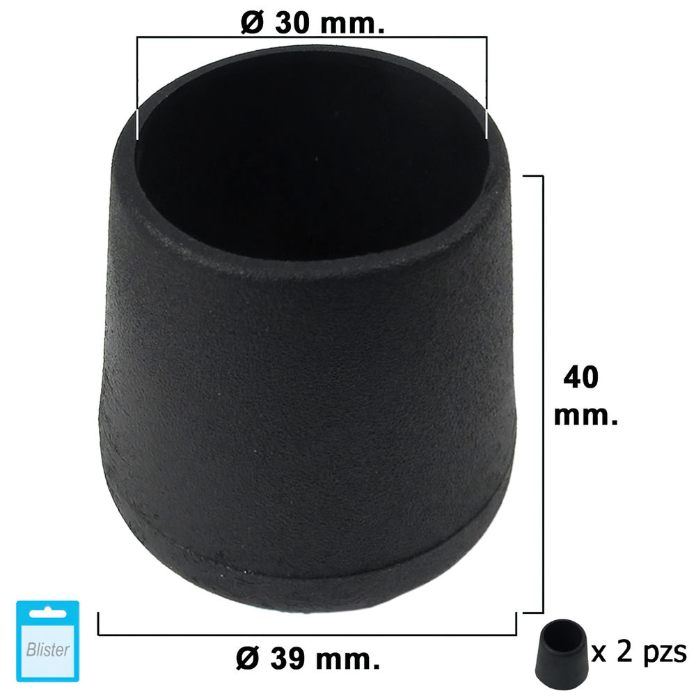 Black conical ferrule 30mm blister 2 pieces.