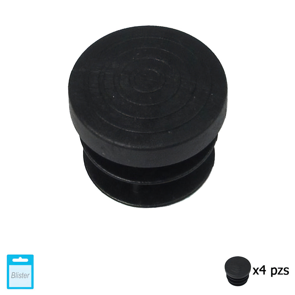 Black round internal cap 20mm blister 4 pieces.