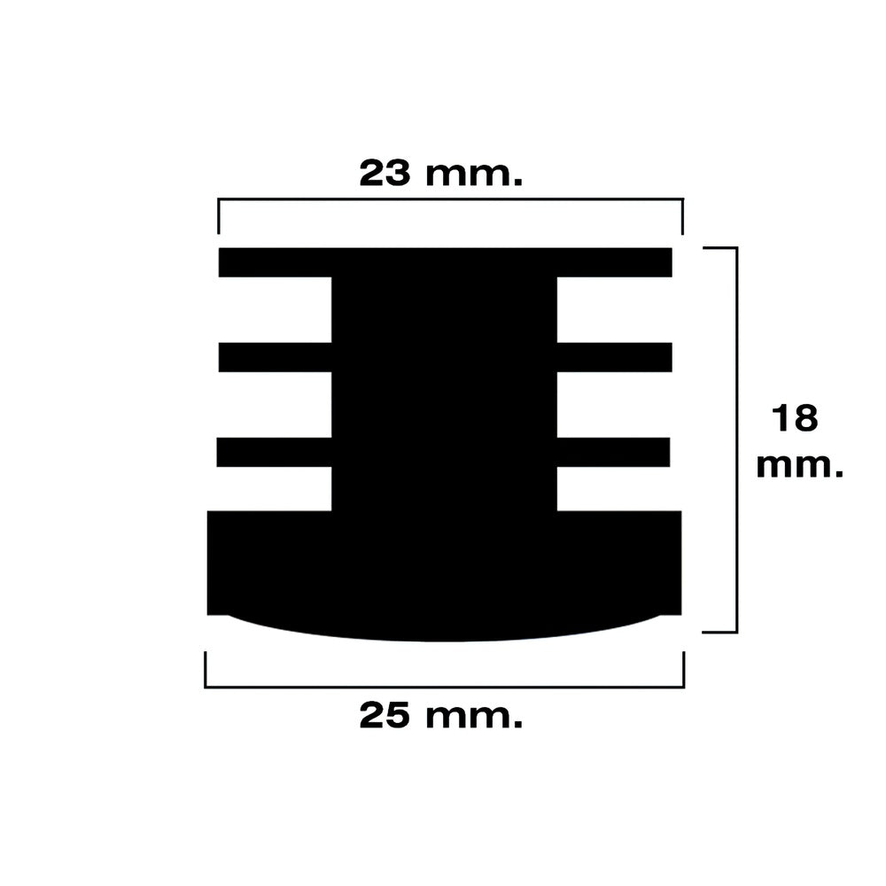 Black round internal ferrule 25mm blister 4 pieces.
