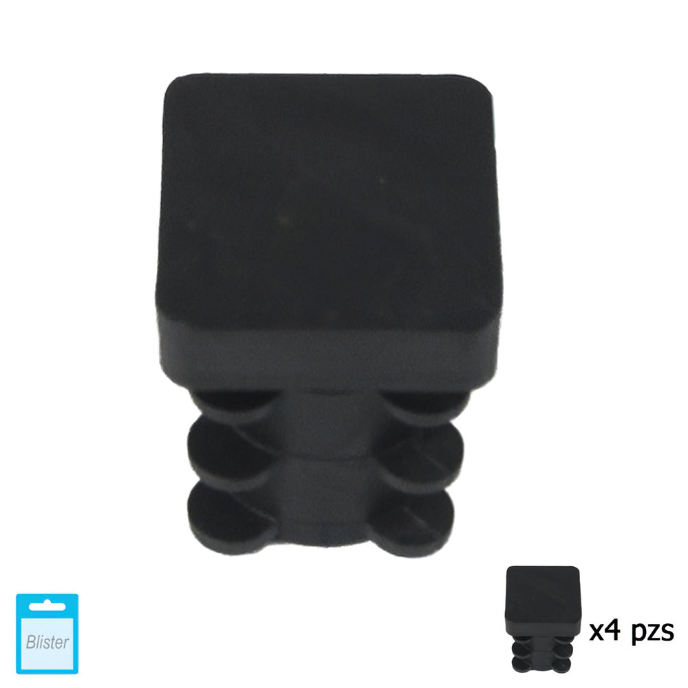 Black square internal cap 16x16 mm blister 4 pieces.