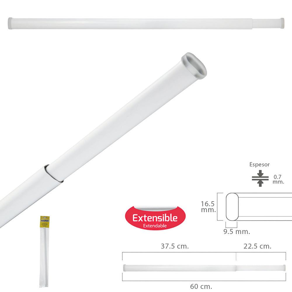 Extendable net curtain rod 37.5/60 cm with adjustable spring (1 piece)