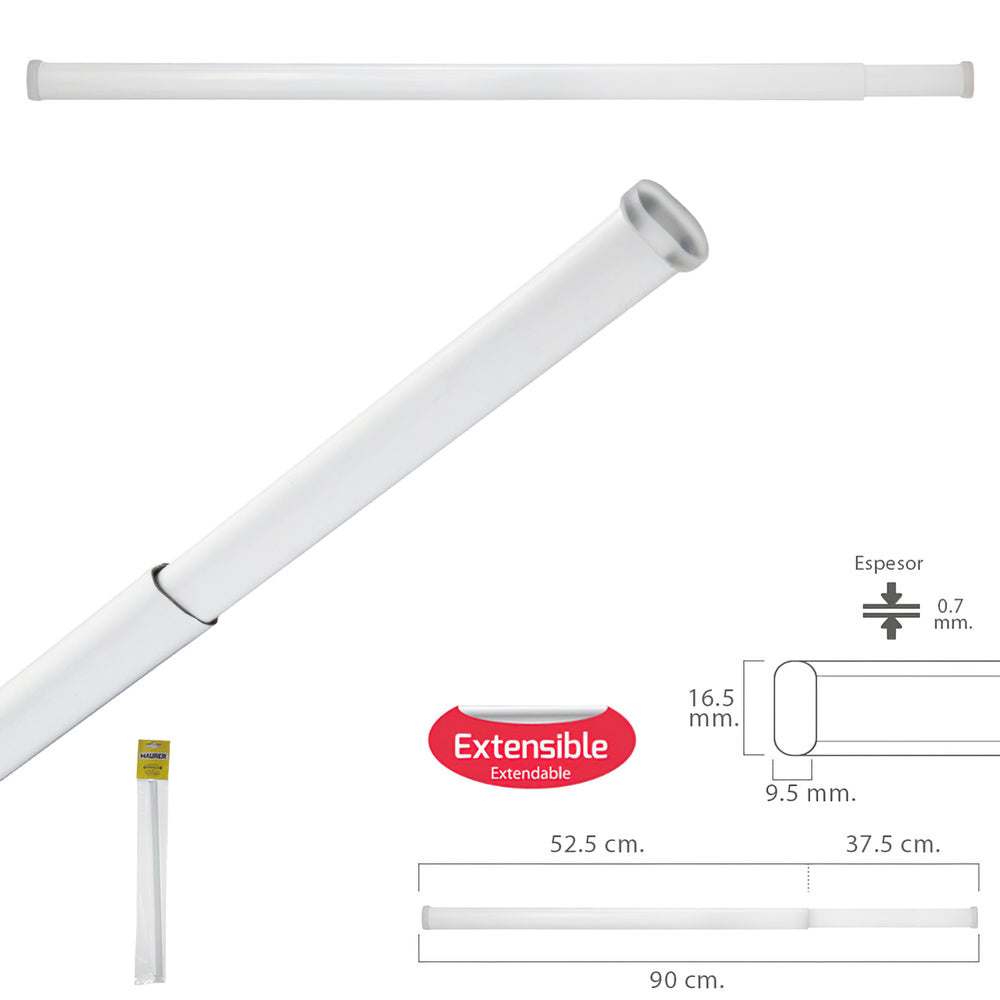 Extendable net curtain rod 52.5/90 cm with adjustable spring pressure (1 piece)