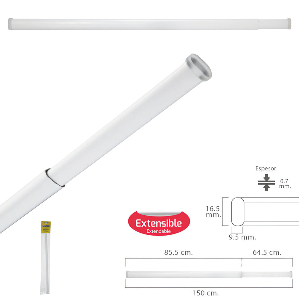 Extensible net curtain rod 85.5/150 cm with adjustable spring tension (1 piece)