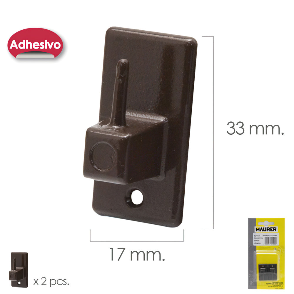 Brown adhesive curtain hook (2-piece blister pack)