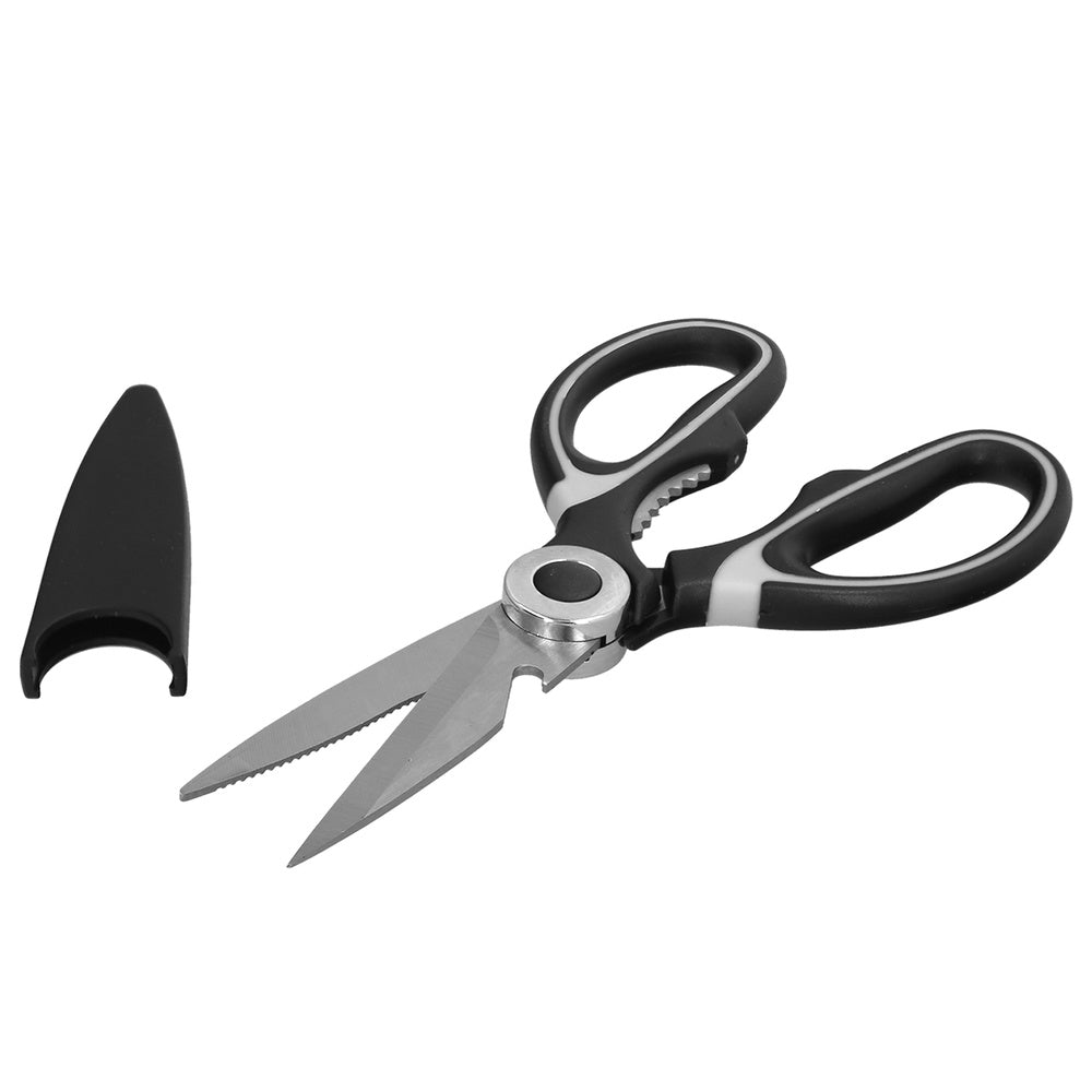 Stainless steel kitchen scissors, ergonomic TPR handles with protective sheath