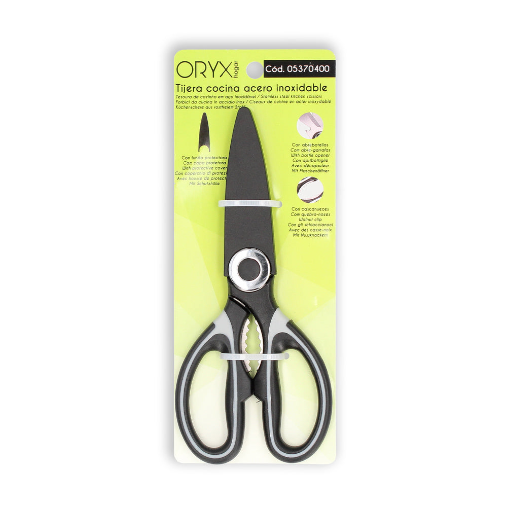 Tijeras cocina hojas de acero inoxidable, mangos ergonómicos en tpr con funda protectora