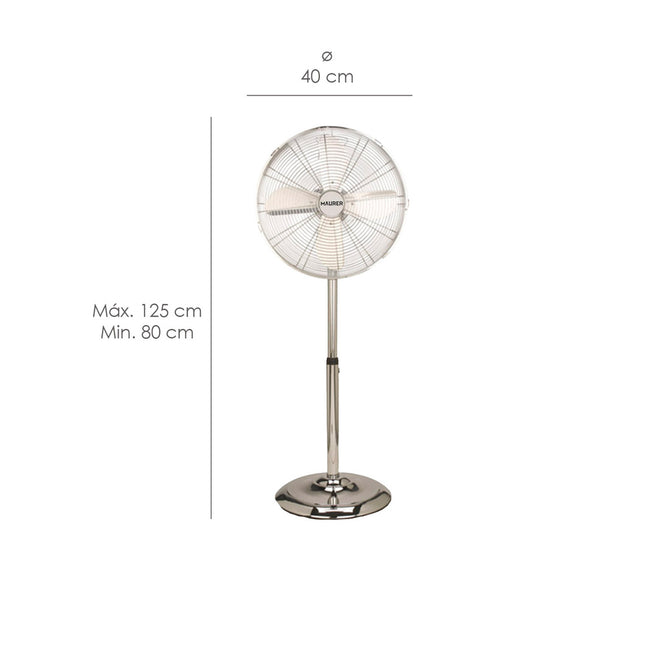Ventilador maurer de pie 125 cm. de alto cromo