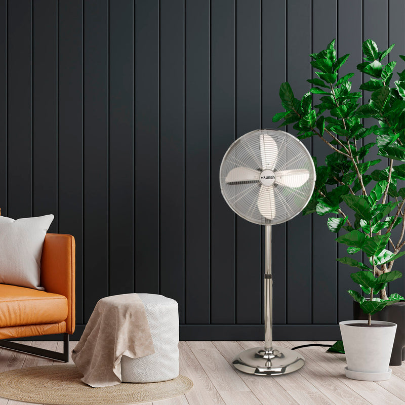 Ventilador maurer de pie 125 cm. de alto cromo