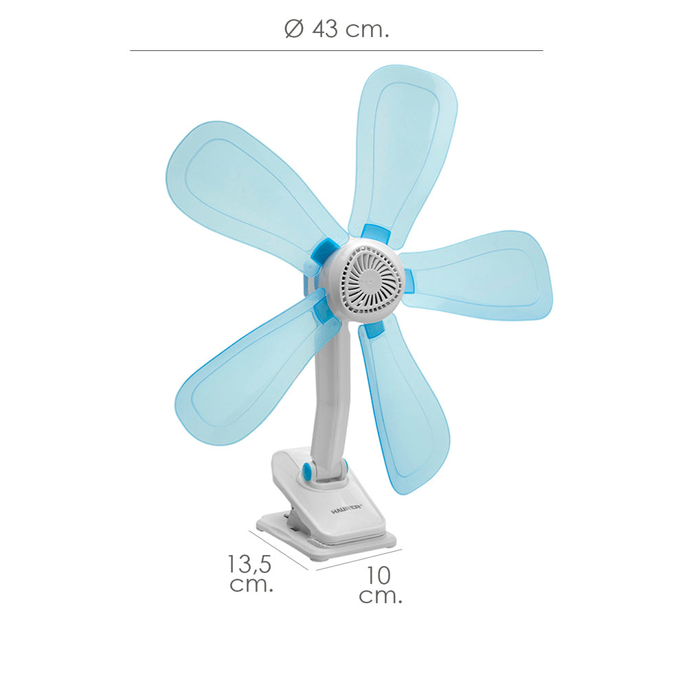 Ventilador con clip ø 43 cm. Ideal para hogar, oficina, camping, ventilador mesa portátil
