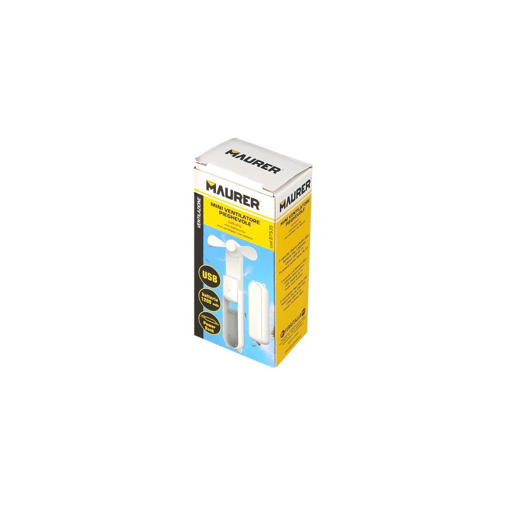 Mini ventilador plegable recargable a batería. 3 velocidades función powerbank