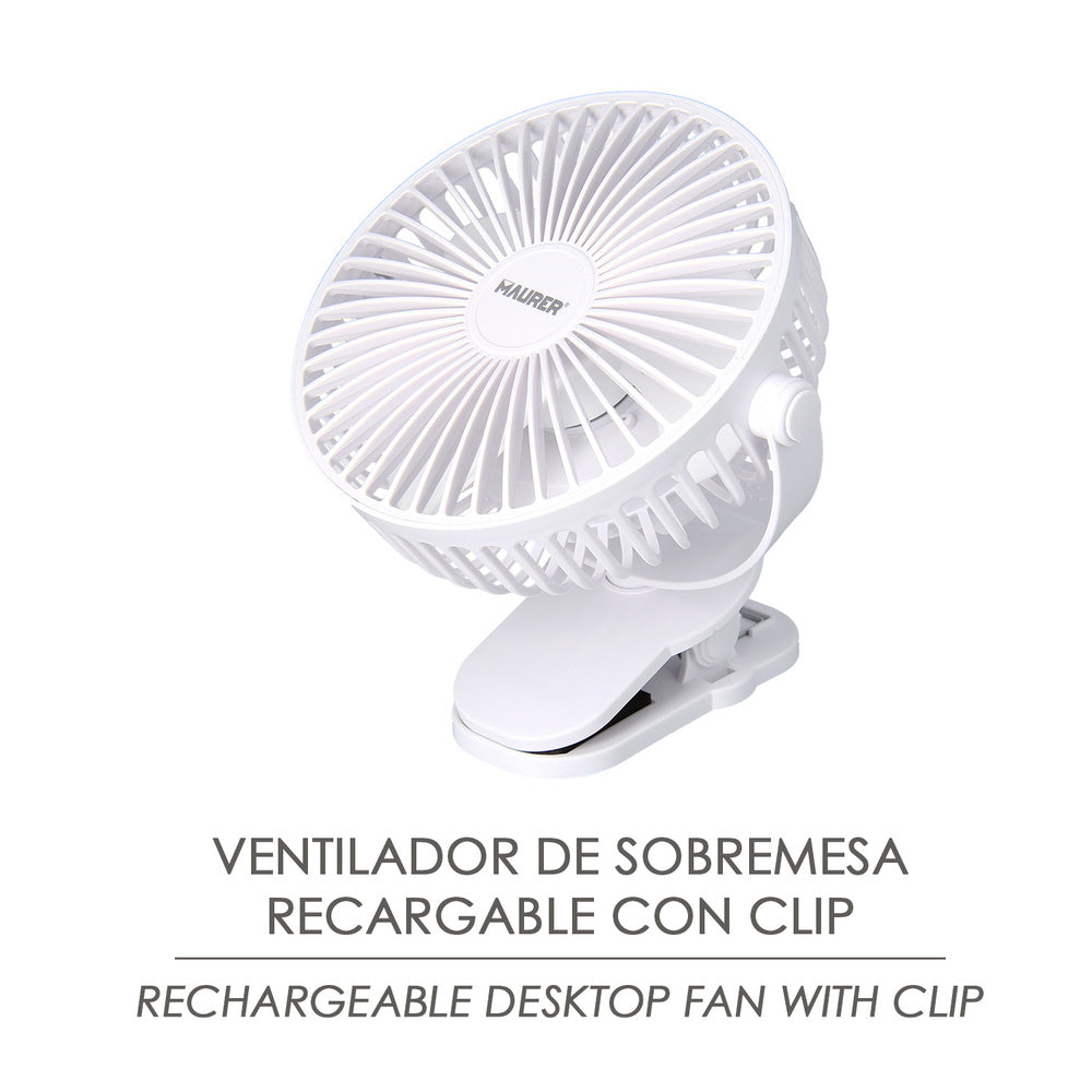 Ventilador con clip sobremesa ø 15 cm. Recargable