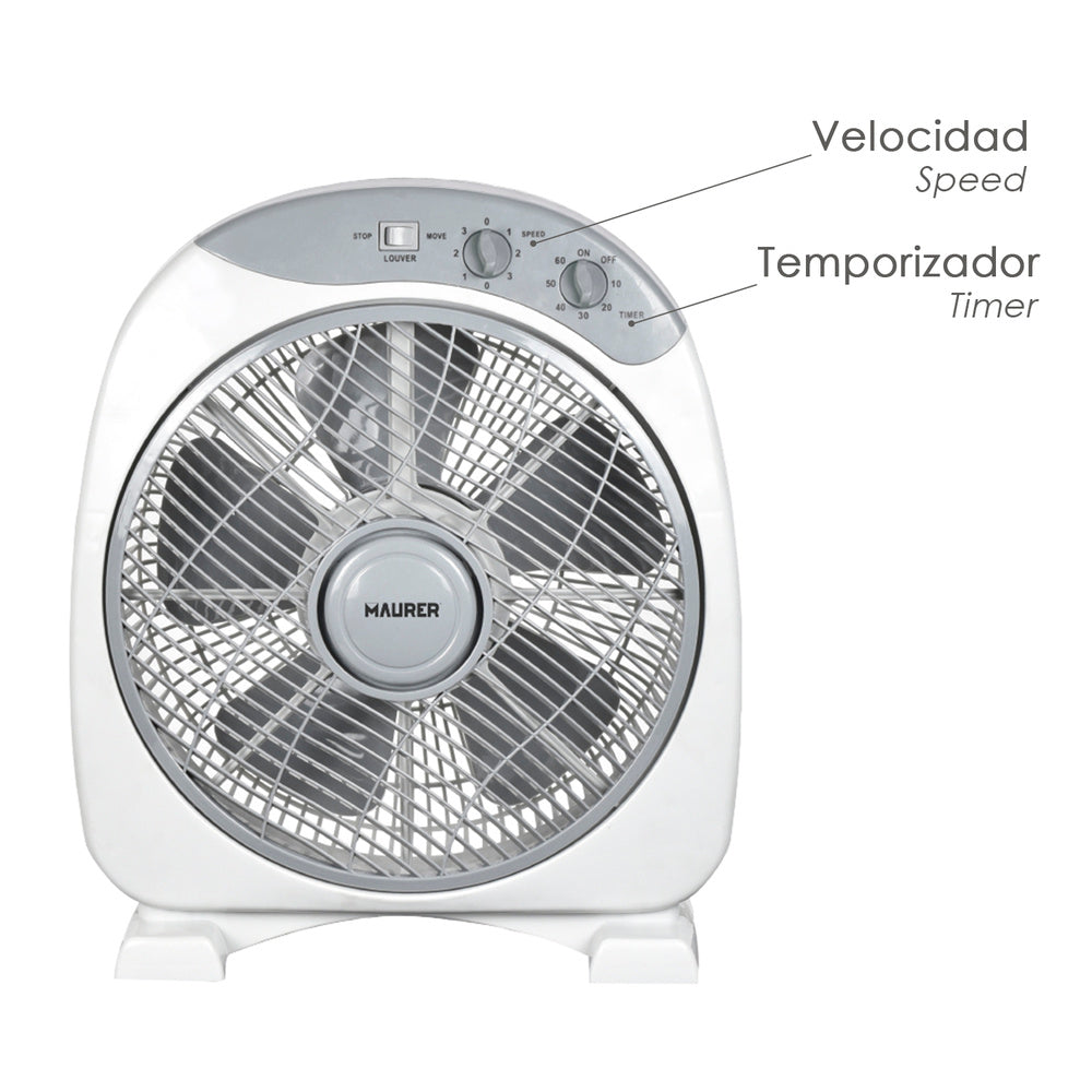 Maurer box fan ø 30cm 40 watt. 3 speeds, large blades, 3 with timer