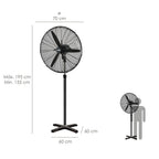 Ventilador pie ø 70 x195 cm negro 190 w. Oscilación automática, altura regulable, cabezal inclinable, base estable 60x60 cm