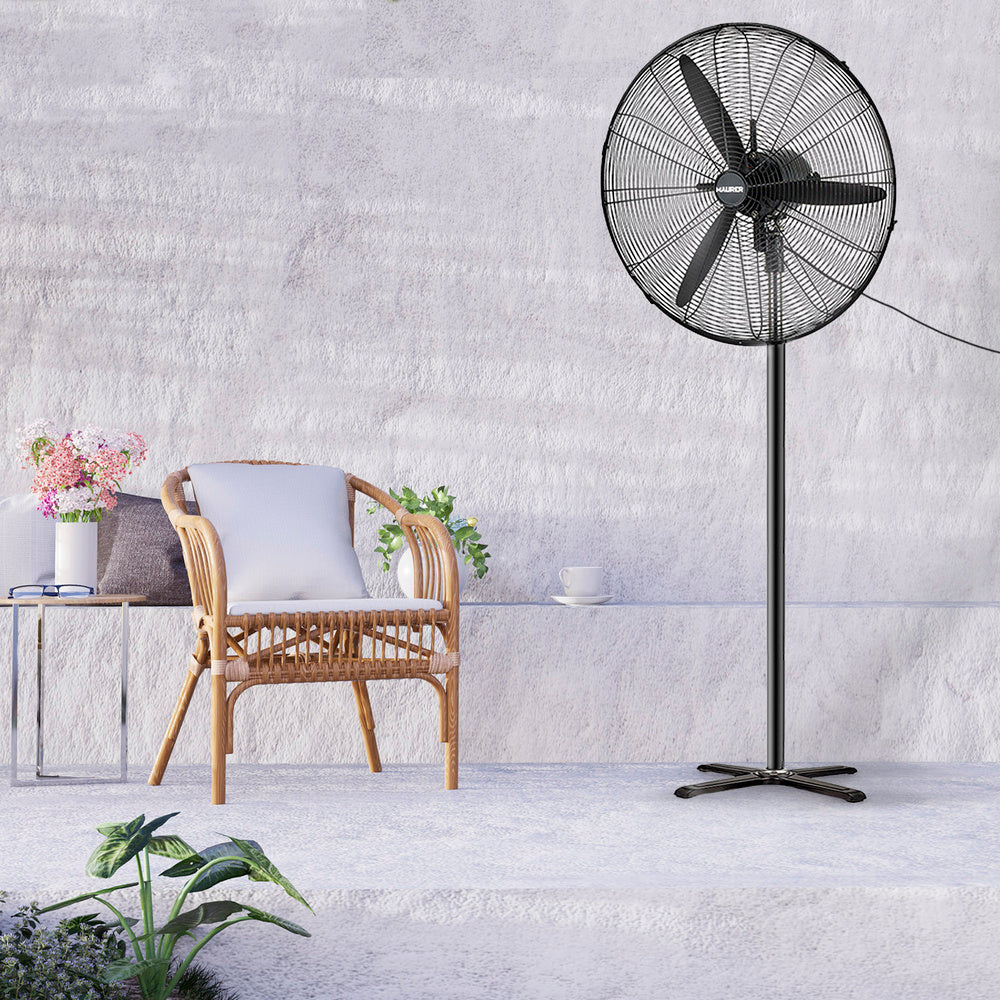 Pedestal fan ø 70 x 195 cm, black, 190 W. Automatic oscillation, adjustable height, tiltable head, stable base 60x60 cm
