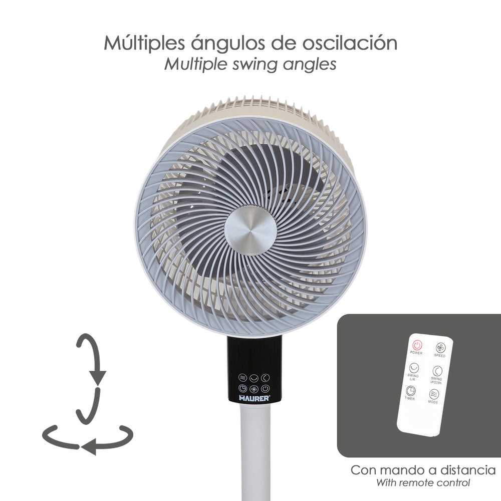 Ventilador pie 40 watt. 3 velocidades ø 25 cm. Con mando