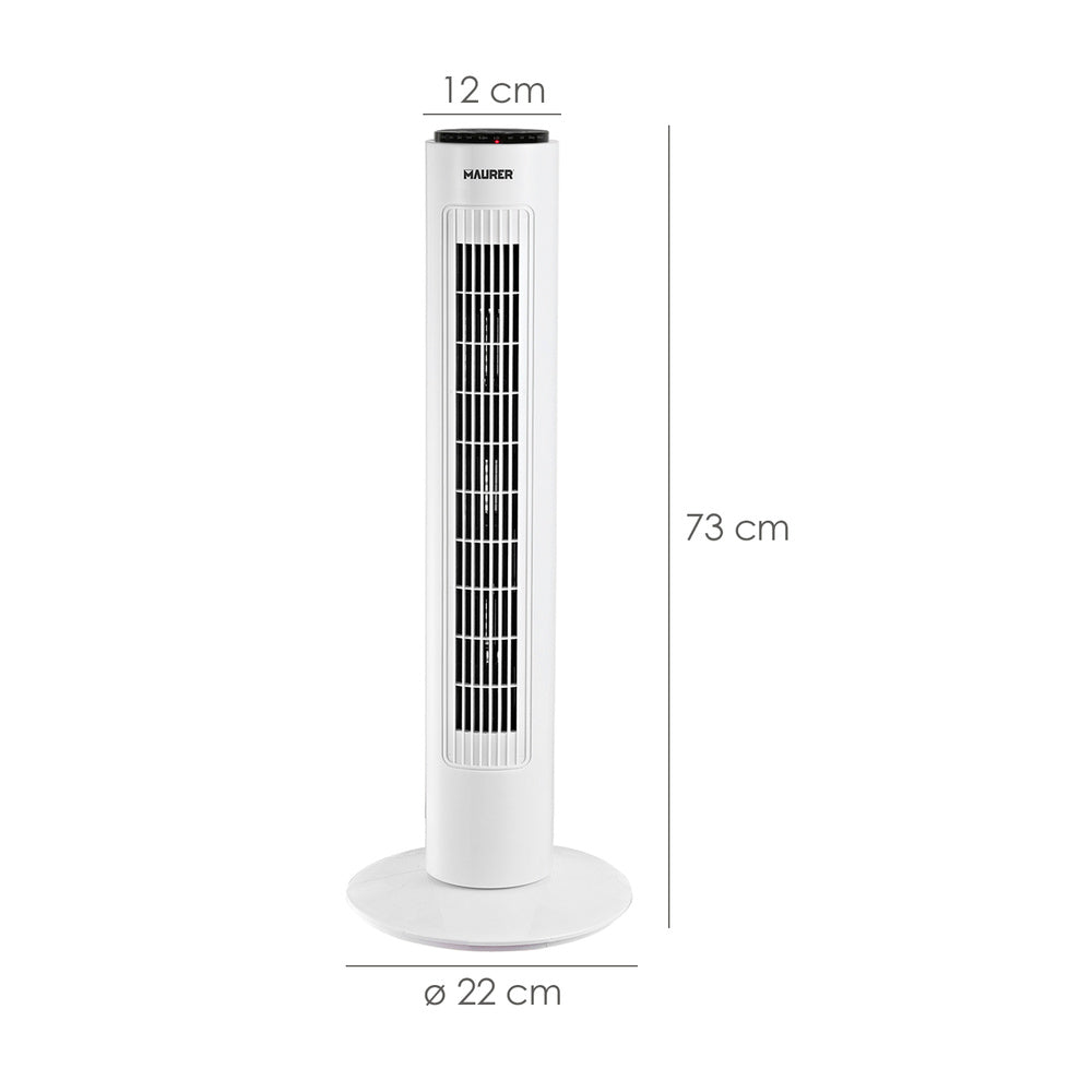 Maurer 73 cm tower fan, 3 speeds. Oscillating function. With timer and remote control.