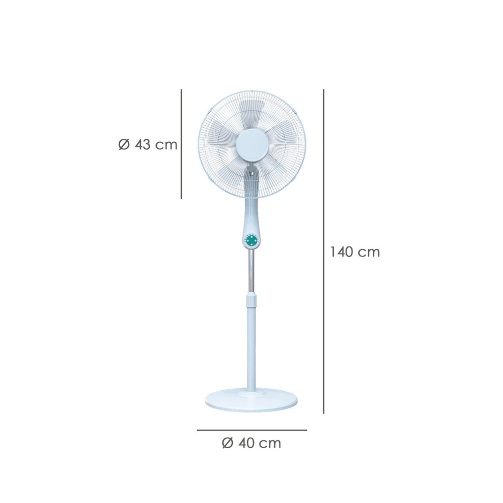 Quiet floor fan with remote control. Ø 43 cm, 140cm height, 55 watt. Programmable fan. Oscillating fan.