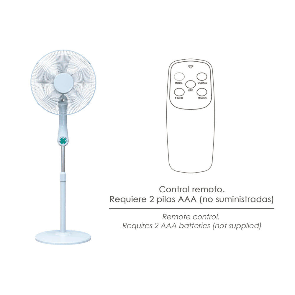 Quiet floor fan with remote control. Ø 43 cm, 140cm height, 55 watt. Programmable fan. Oscillating fan.