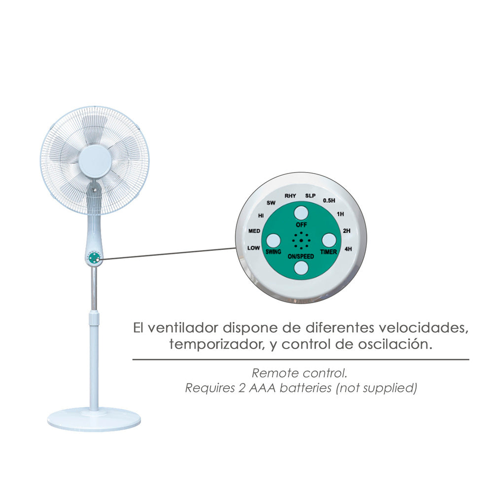 Quiet floor fan with remote control. Ø 43 cm, 140cm height, 55 watt. Programmable fan. Oscillating fan.