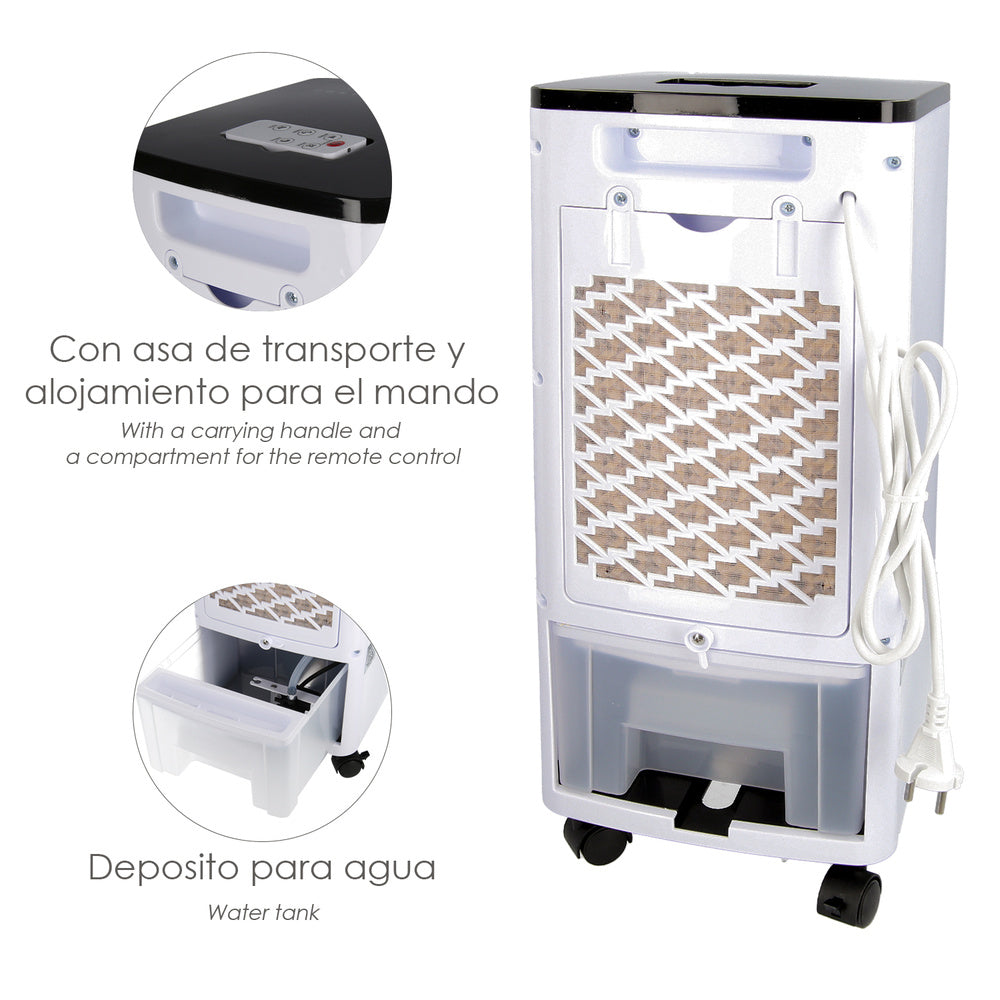 Ventilador refrescador por agua con mando. Oscilación automática 3 velocidades, modo ventilación / refrigeración